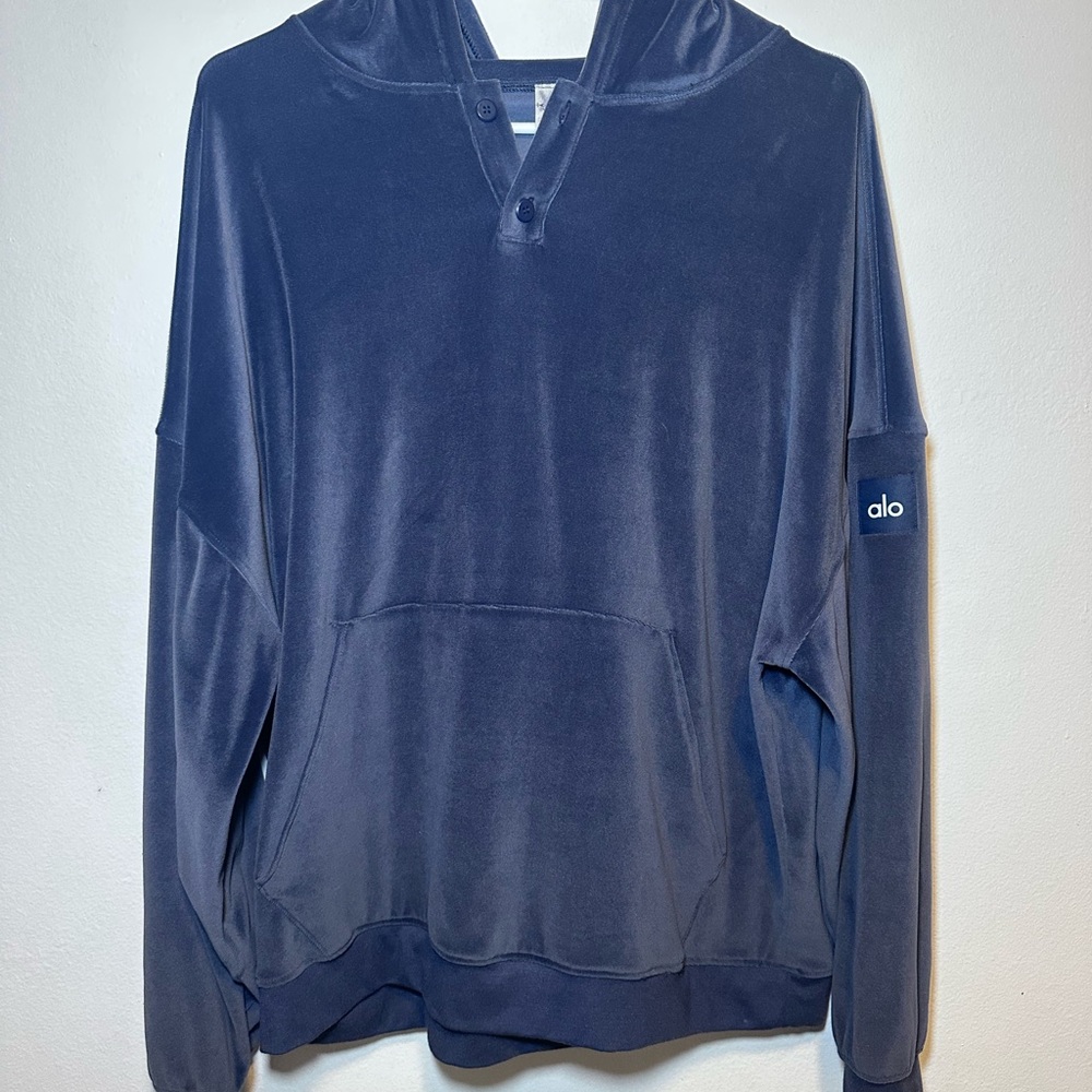 ALO Yoga Blue Velour Sweatshirt Hoodie